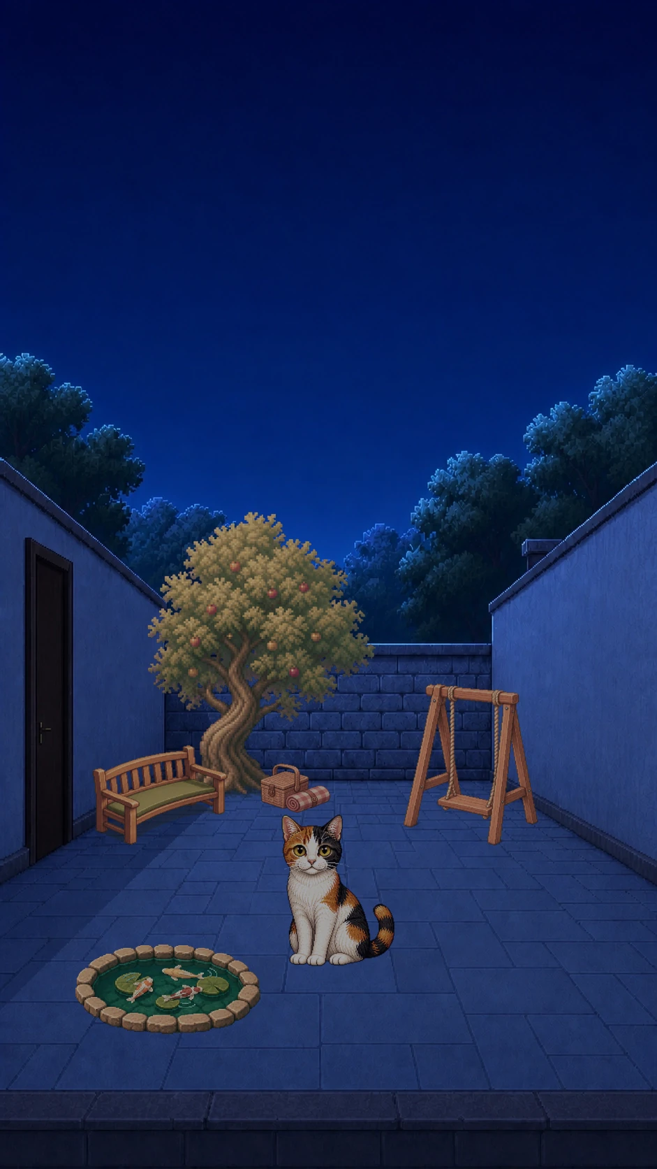 A decorated Kotiki garden beneath a starry night sky