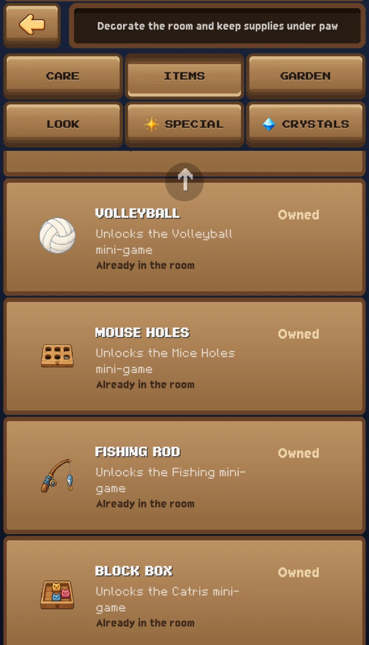 Items section in the Kotiki shop