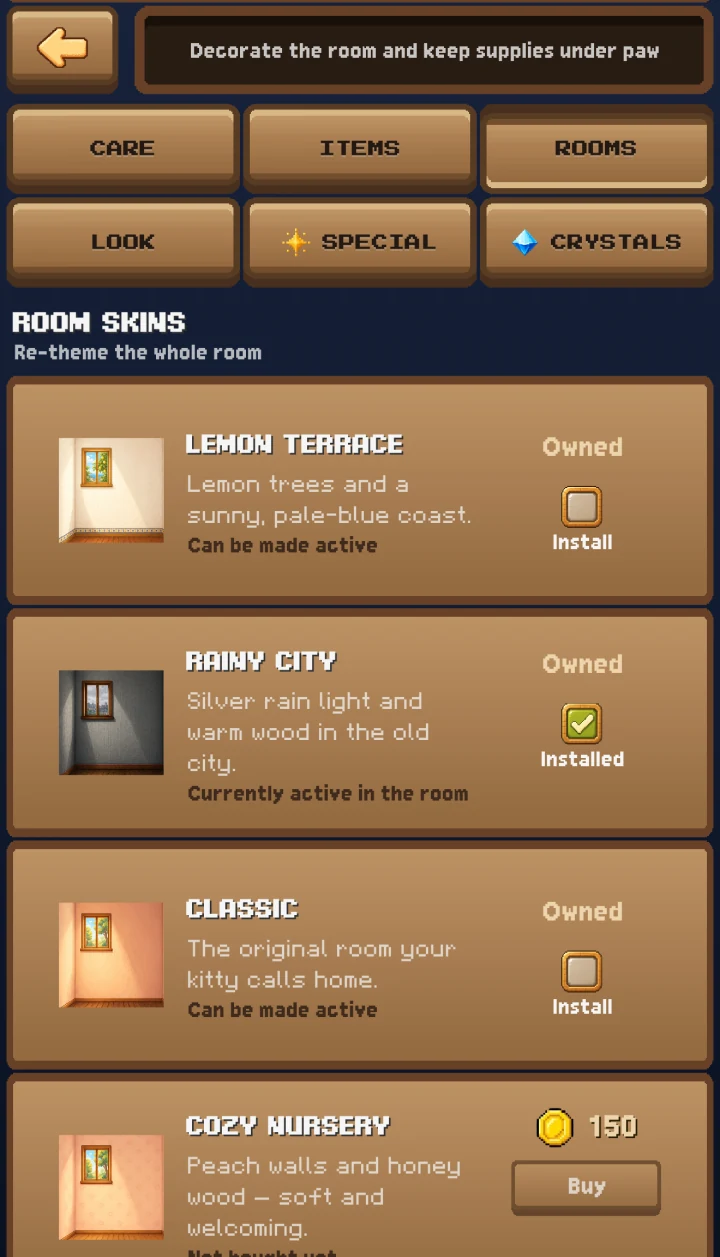 Room themes section in the Kotiki shop