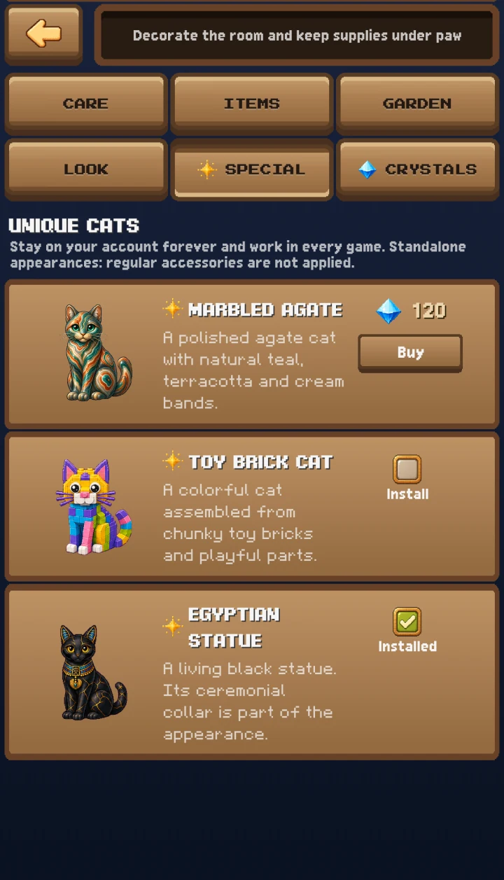 Unique cats section in the Kotiki shop